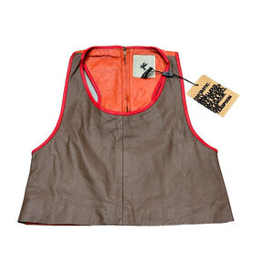 One Teaspoon Womens Brown Orange 100% Leather Racerback Zip Back Crop Top Sz S?